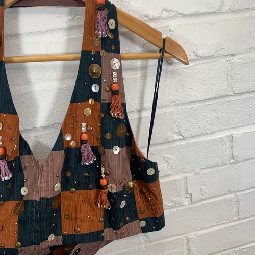 Zara Top Womens Size XL Halter Neck Boho Gypsy Hippie Festival Patchwork Beaded - Picture 6 of 11
