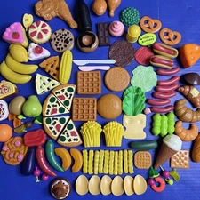 Pretend Plastic Play Food Huge Lot 106pcs Breads Desserts Fries Hotdogs Pizza