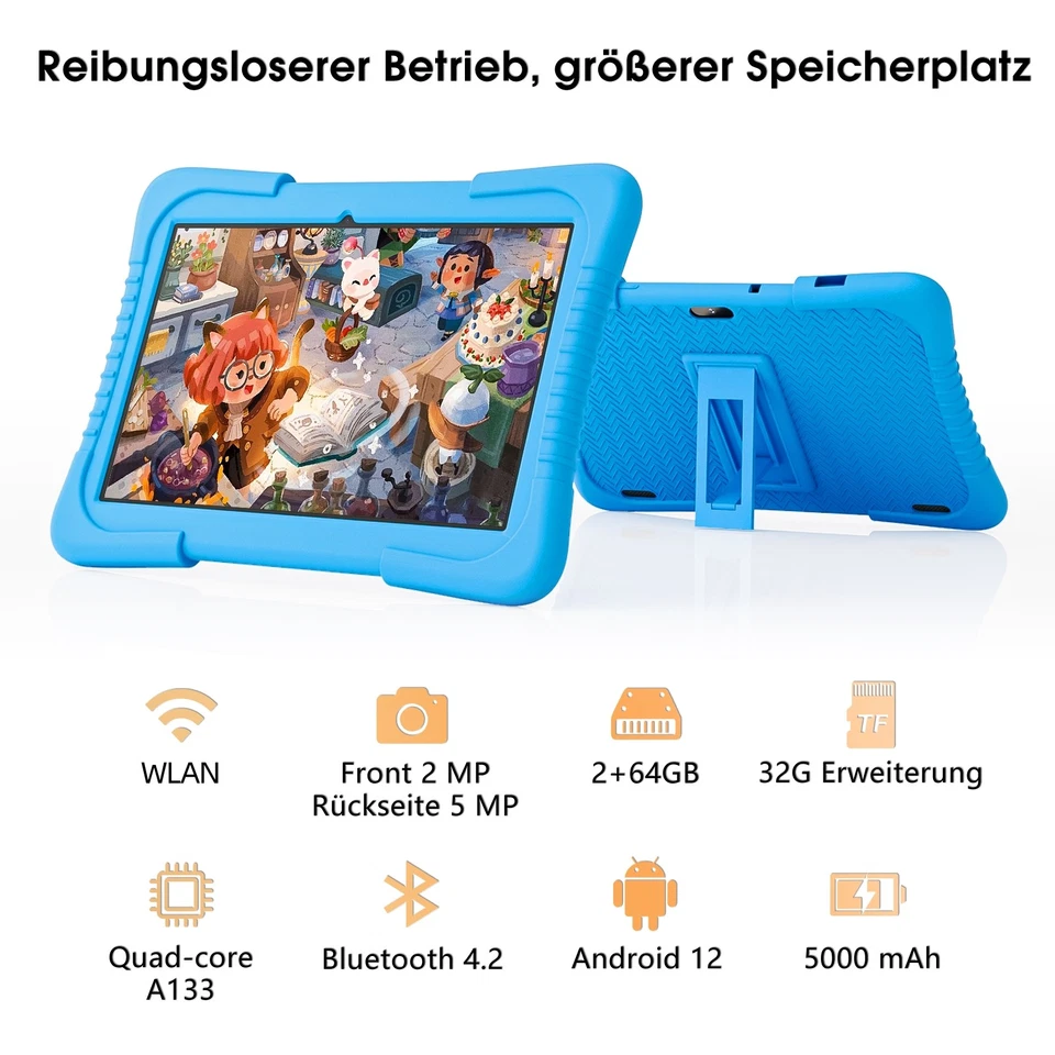 SGIN 10,1 Zoll Kinder Tablet Android 12 2GB + 64GB Bluetooth Dual Camera Google - Bild 2 von 4