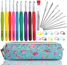 Large-Eye Blunt Needles Yarn Knitting plus Crochet Hooks Set with Case for Arthr