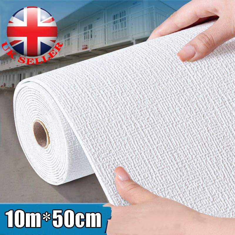 10m Self-Adhesive Thicken Wallpaper Thermal Insulation Linen Plain Wall Sticker