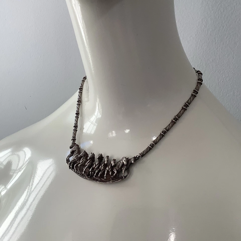 复古 Kabana 纯银 9 跑马野蛮项链 16.5 英寸长 52.9 克 — 第 3/4 张图片