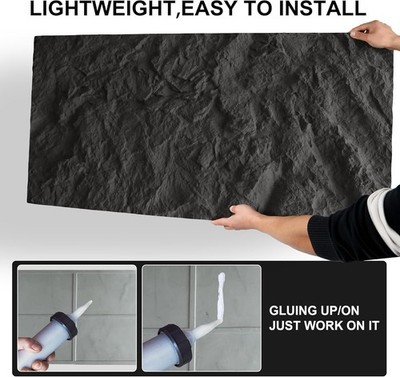 4-Piece 3D Texture Faux Stone Wall Panels - PU 43.3 x 23.6 inch - Black *READ*