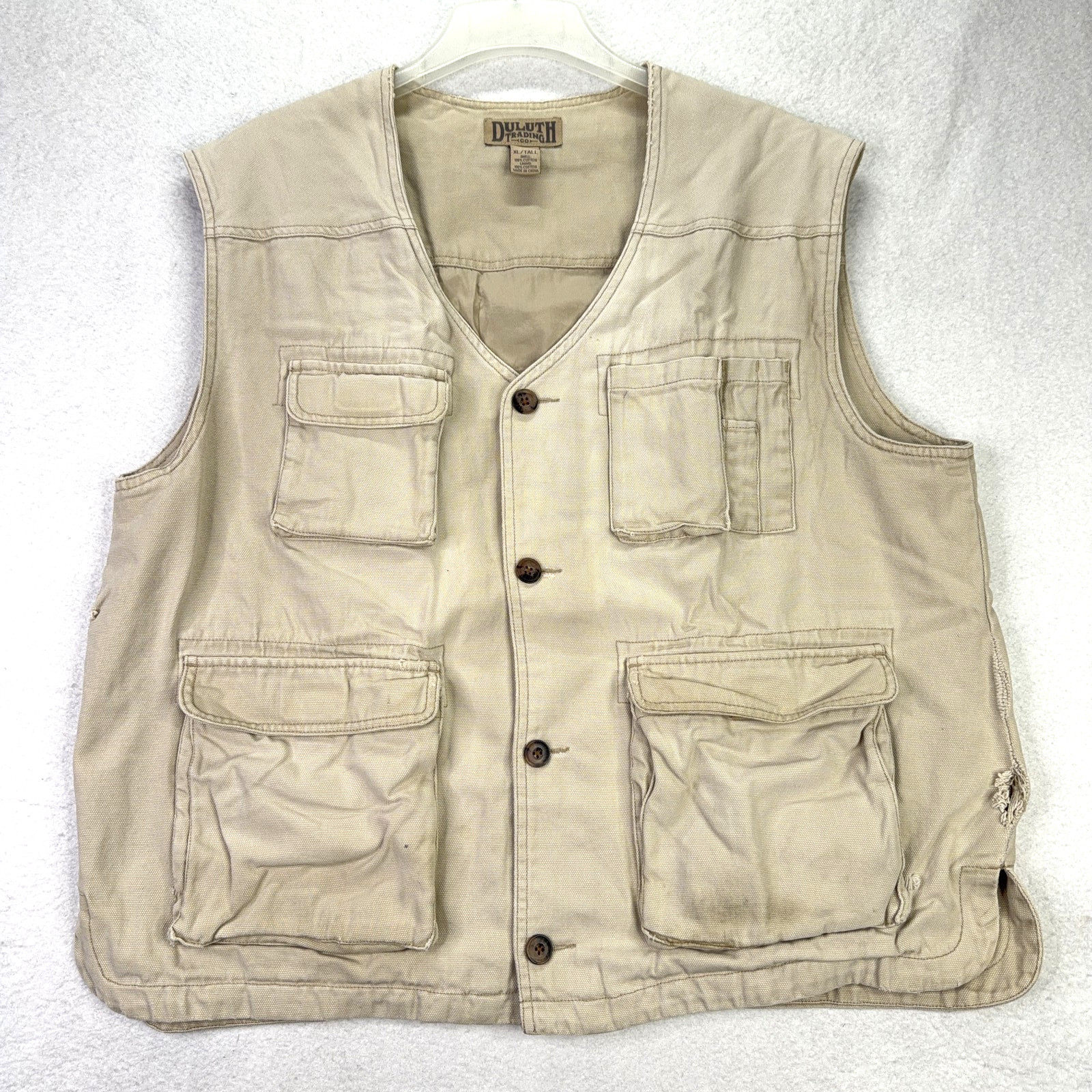 Duluth Trading Co Men's XL Tall Utility Pocket Vest Cotton Beige Workwear