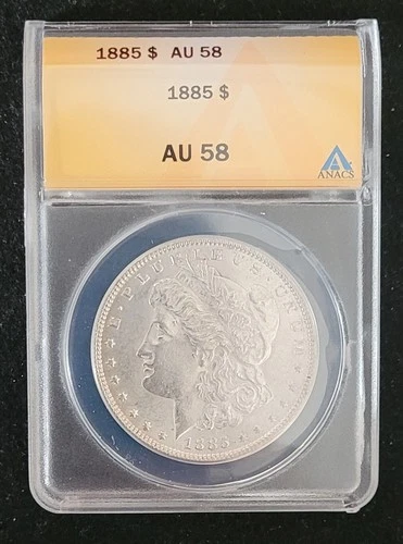 1885 Morgan Silver Dollar • ANACS AU58 • Bright White • Low Postage