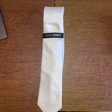 JOHN HENRY Mens Classic Tie 3.25 White Solid Woven Dress Suit Designer Necktie