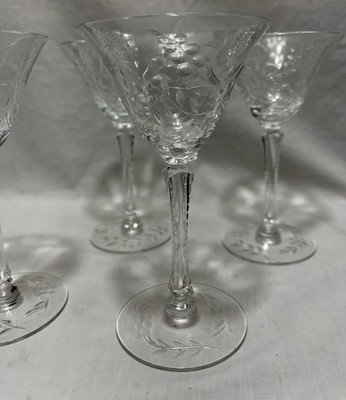 Seneca Thistle White Wine Glasses Etched Floral Stemware Elegant Barware Set 6
