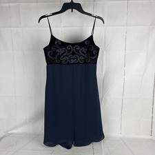 Rhapsody LTD Women's Size 8 Navy Blue Spaghetti Strap Dress Velvet Glitter