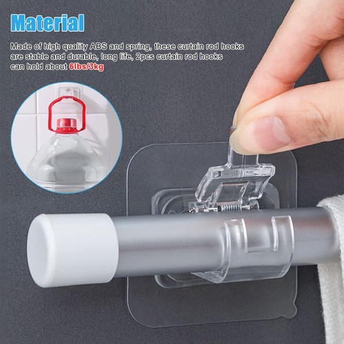 8Pcs Nail Free Adjustable Curtain Rod Clip Brackets Self Adhesive Holder Hooks - Picture 5 of 16
