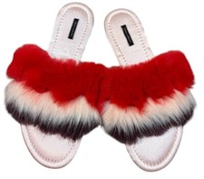 Victorias Secret Slippers Faux Fur Red Pink Purple Fur Size Small