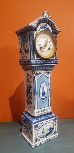 Blue White Delft Miniature Tall Case Clock 19th Century-Vincinti&Cie French Mvmt - Picture 2 of 11