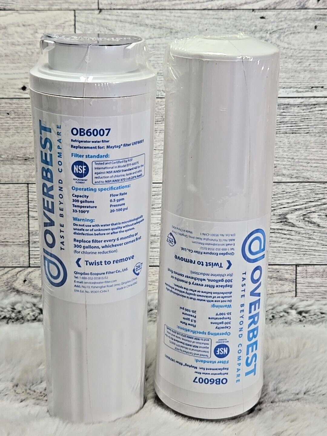 Overbest OB6007 Filter 2 Pack New Sealed Maytag Refrigerator Water Filters
