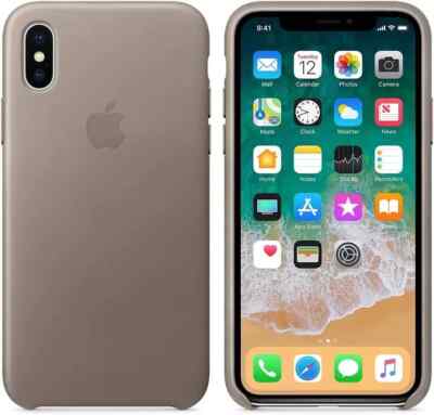 Original Apple iPhone X / XS Leder Case Backcover Taupe MQT92ZM/A