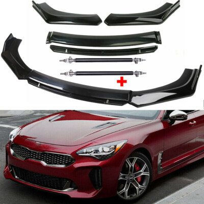 Front Bumper Lip Spoiler Splitter BodGlossy Black Strut Rod For KIA Stinger