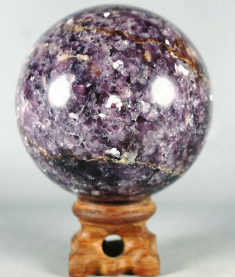 418g Marvelous Lepidolite Sphere Mica Purple Globe Reiki Ball w/Rosewood Stand