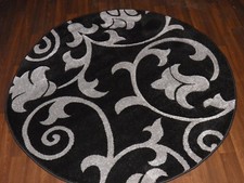 MODERN NEW 140X140CM CIRCLE RUG WOVEN BACK HAND CARVED BLACK/SILVER DEMASK RANGE