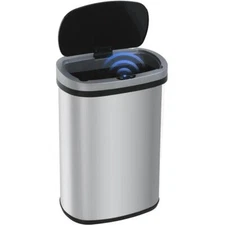 Trash Can 13 Gal. Silver Color Metal Household Motion Sensor Lid Non-Slip Base