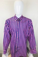 Peter Millar Men  s Long Sleeve Button Down Purple Striped Shirt Large   U3 