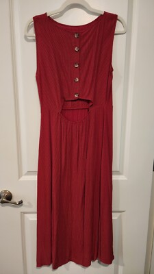 mango red polka dot dress MANGO Dress Red Polka Dot Open Back Peek A Boo Buttons Midi Dress Medium