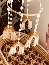 Handmade Macrame Rainbow Baby Mobile Mustard Neutral Tones
