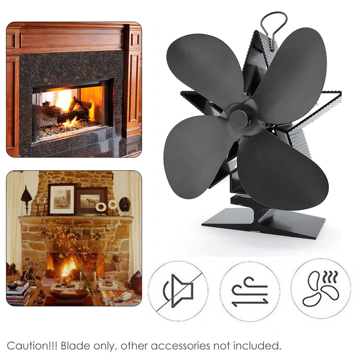 4 Blades Stove Fan Blade Fireplace Wood Log Burner Eco-Friendly Fan  Replacement | eBay