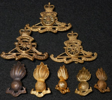 Post War British Army Cap Badge Set Royal Artillery Queens Crown Beret Visor