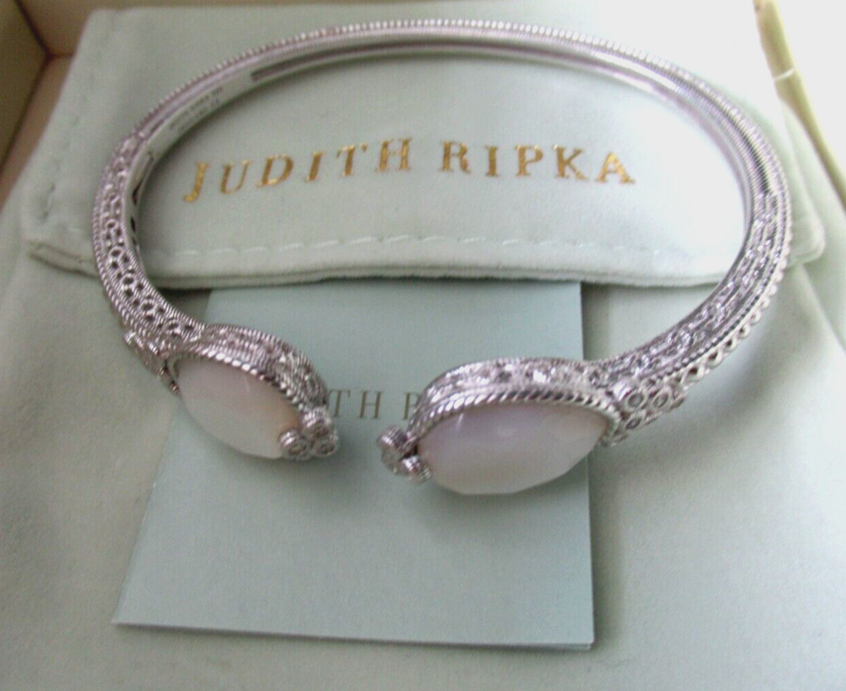 Judith Ripka New Sterling Silver MOP & Diamonique CZ Bracelet Sz AVG JR Box*