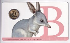 AUSTRALIAN: 2015 $1 LETTER B COLOURED FROSTED UNC COIN ON CARD #M3441