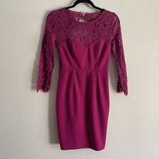 Lulus Women S 3/4 Sleeves All The Stars Magenta Lace Backless Bodycon Mini Dress