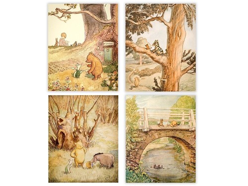 Winnie The Pooh Wall Art Decorations Set of 4 8x10 inch - Nursery Playroom Decor - Picture 1 of 6