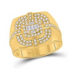 14K YELLOW GOLD MEN BAGUETTE DIAMOND SQUARE RING 1 CTTW