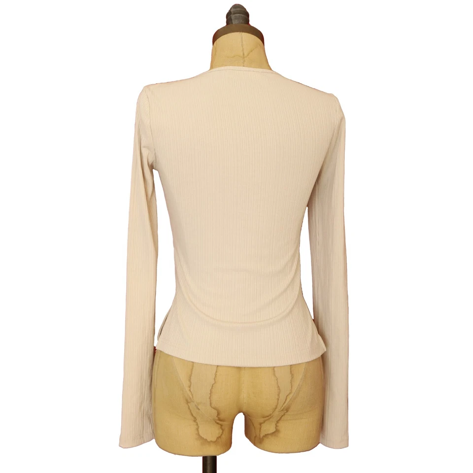 4-й + Reckless Myla вырез Топ S длинным рукавом квадратный шеи ребристый крем новый B92 - Изображение 3 из 4