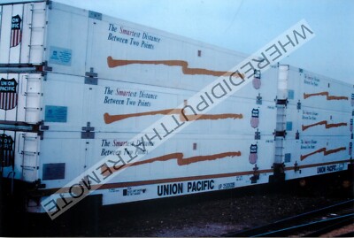 Union Pacific Container on top of UP Flat Cars Proviso ILL 7-91 Photo (TN)