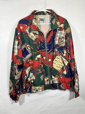 EVR silk golf jacket women s Vintage Med. Full zip multi color golf theme Rm