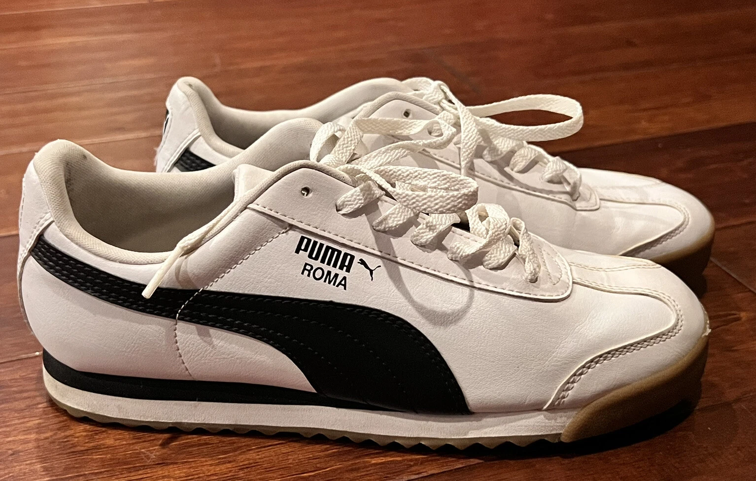 Puma 354259 Roma scarpe da ginnastica classiche bianche nere in pelle bambini taglia 6