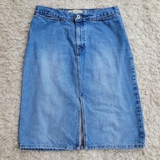 VTG 90s Gap Lightwash Denim Short Rivet Skirt Bare Back Front Slit 30x25 Sz 10