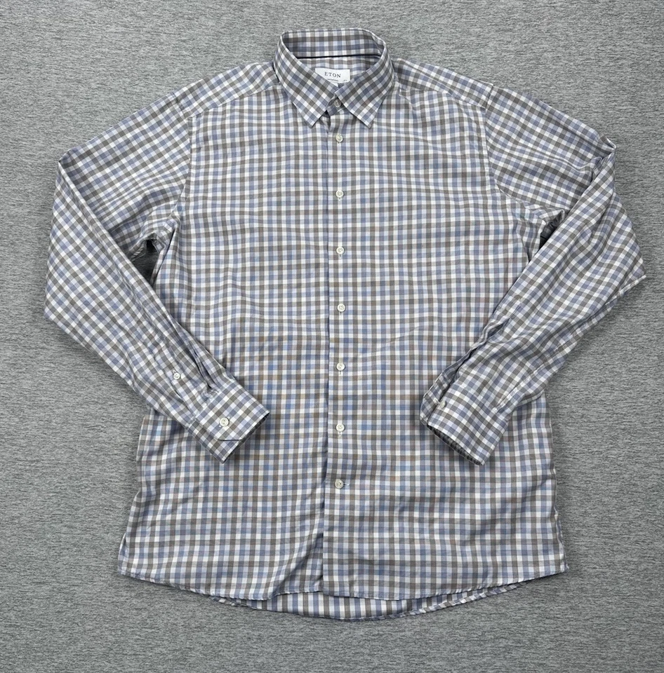 Camisa Eton Para Hombre XL 44/17.5 Cuadros Contemporánea Manga Larga Abotonada Ciudad Foto 2 de 4