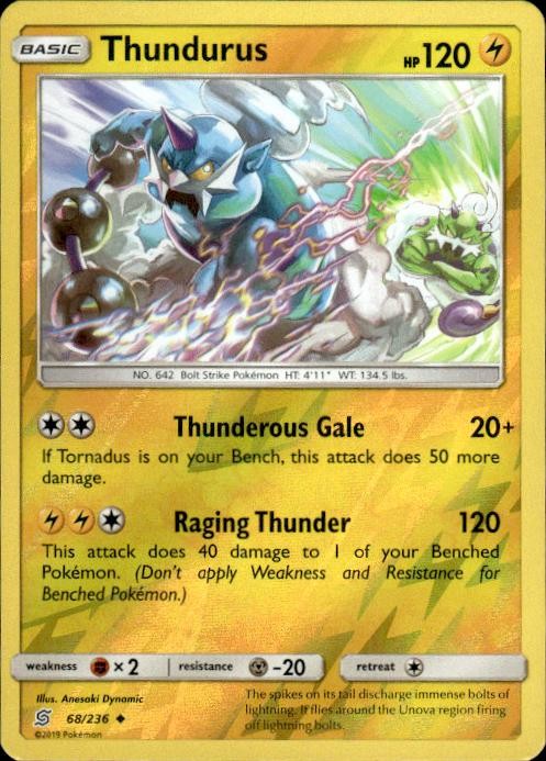 Pokemon Reverse Holo Thundurus SM - Unified Minds 68/236 LP