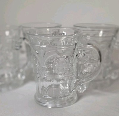 Cut Glass Fleur De Lis Frosted Mugs Set Of 4