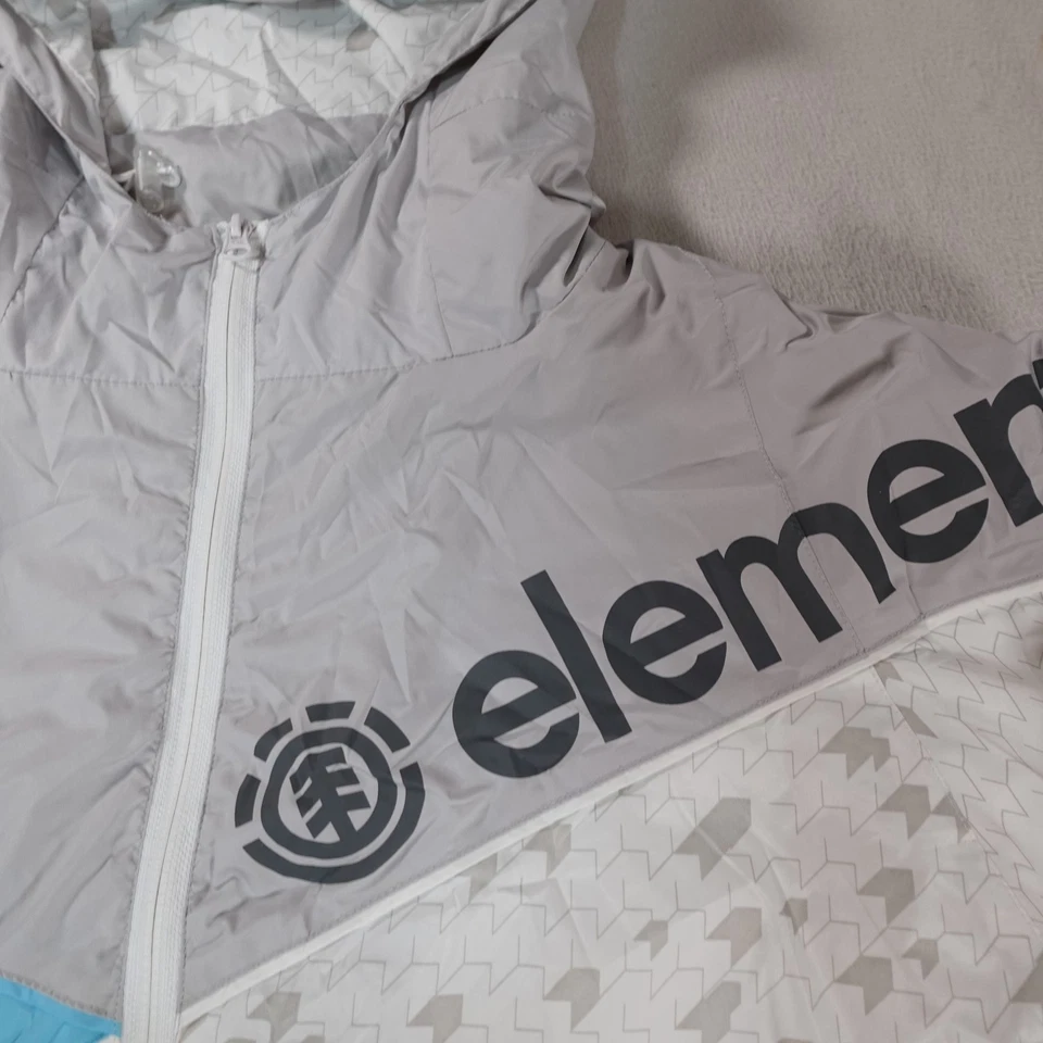 Chaqueta cortavientos Y2K Element para hombre grande gris con capucha 100 % nailon logotipo Street Rap Foto 3 de 4