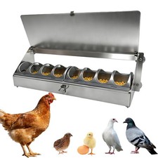 Hanging Chicken Feeder Metal Poultry Feed Trough Chicken Coop Fence Feeder wi...