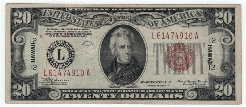 HAWAII  $20 FEDERAL RESERVE NOT  1934A  P#40  EXTREMELY FINE