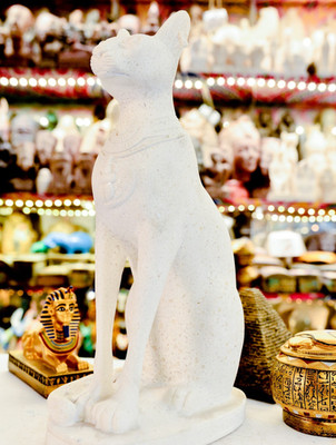 Egyptian Statue Goddess Bastet Cat Marble Stone Egyptian Art Handmade in Egypt