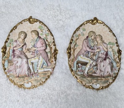 RARE Pair of Capiodimonte Pucci Romantic Couple Italian Porcelain
