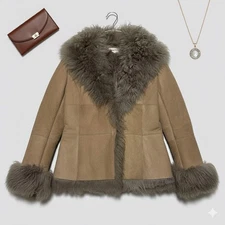 Mouton Coat Sheepskin Fur  Leather Elegant Autumn Winter Cold Protection Trend N