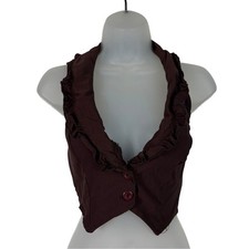 Vintage Y2K USA Made Brown Halter Neck Ruffle Trim Cropped Vest Top Large Party