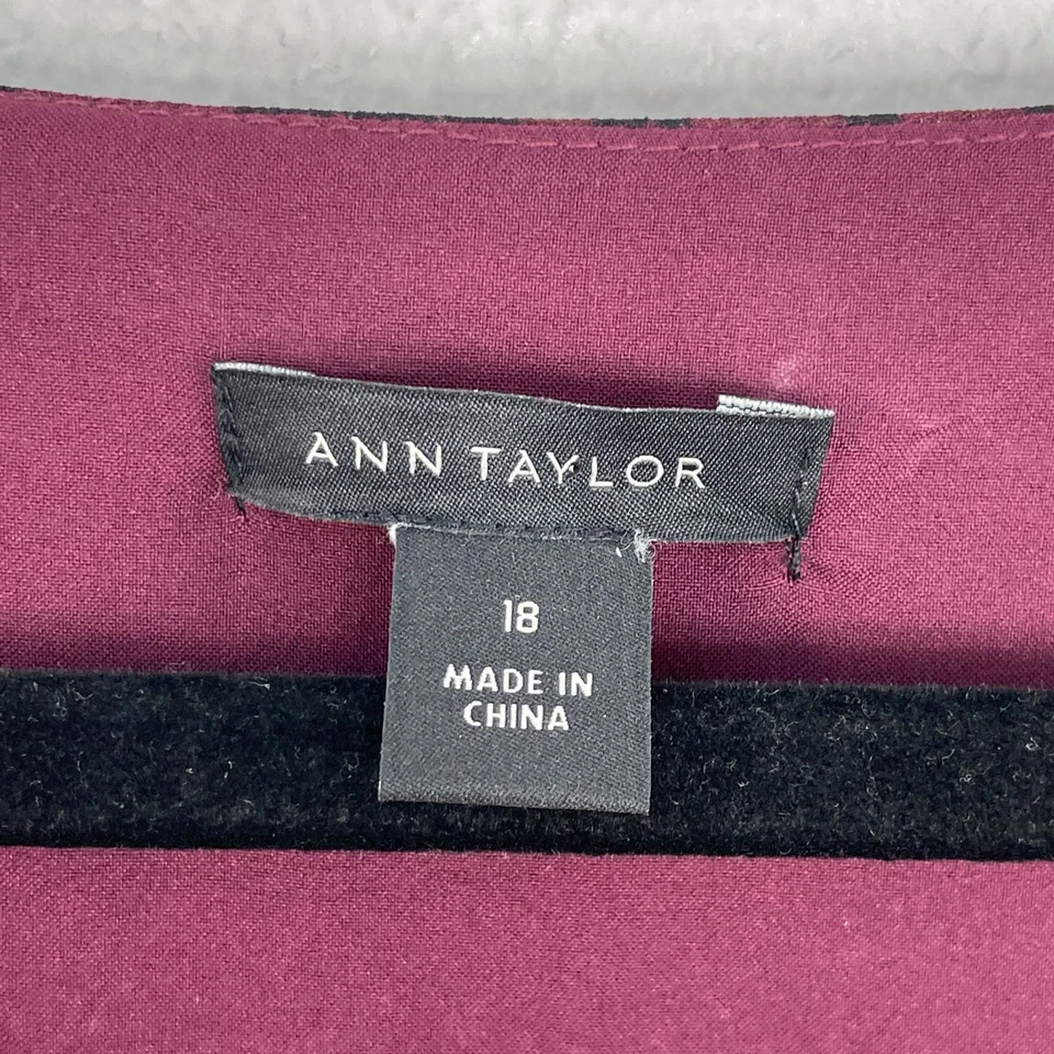 Ann Taylor Womens 18 Black Burgundy Floral Long Sleeve V Neck Pleated Dress - Image 4 of 4