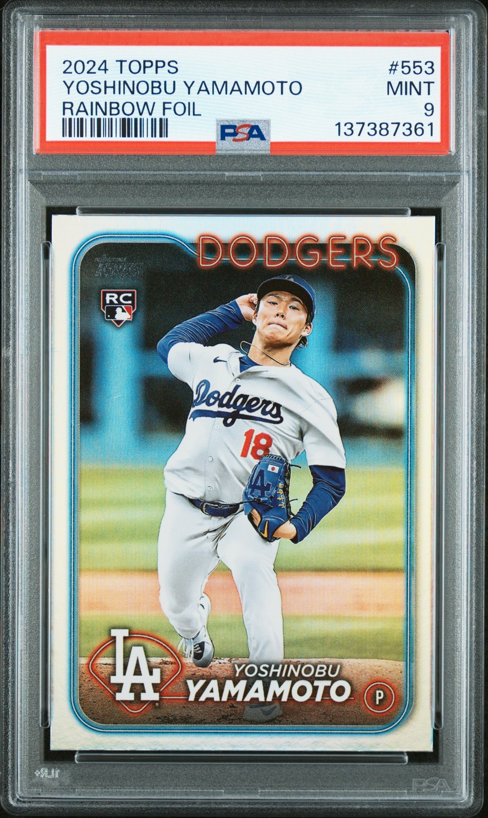 2024 TOPPS RAINBOW FOIL #553 YOSHINOBU YAMAMOTO PSA 9