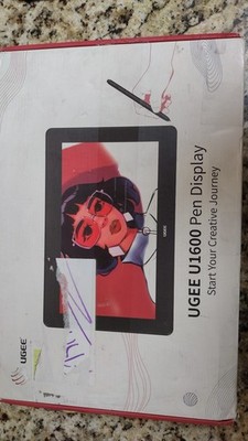 UGEE U1600 Pen Display Graphics Tablet USB Wired w/ Stylus, Cables, Adapter