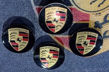Used Oem Porsche Center Caps Concave Gloss Black Color Crest 76mm Set Of 4